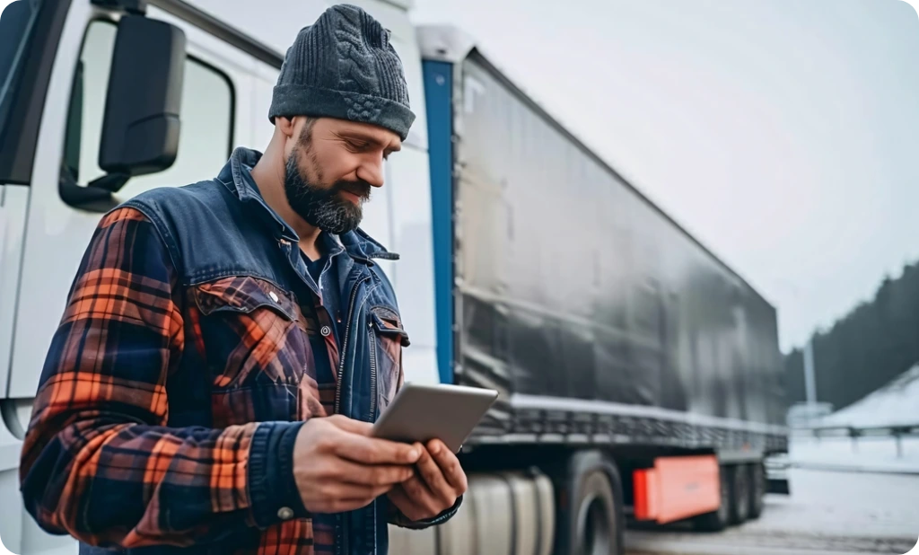 Man monitors logistics tech on tablet as automation reshapes freight safety.