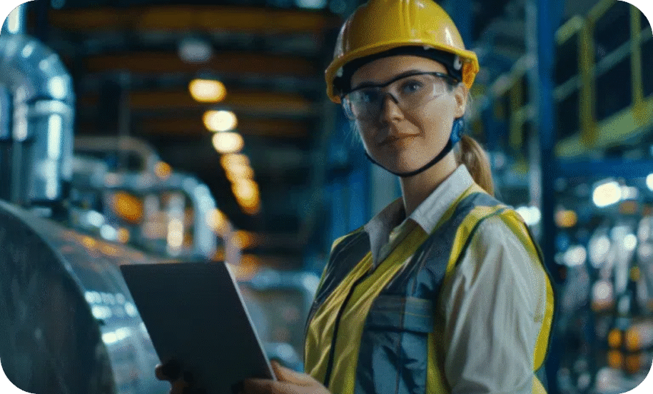 Worker in safety gear with tablet, highlighting the role of documentation in workplace safety.