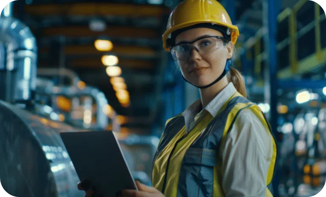 Worker in safety gear with tablet, highlighting the role of documentation in workplace safety.