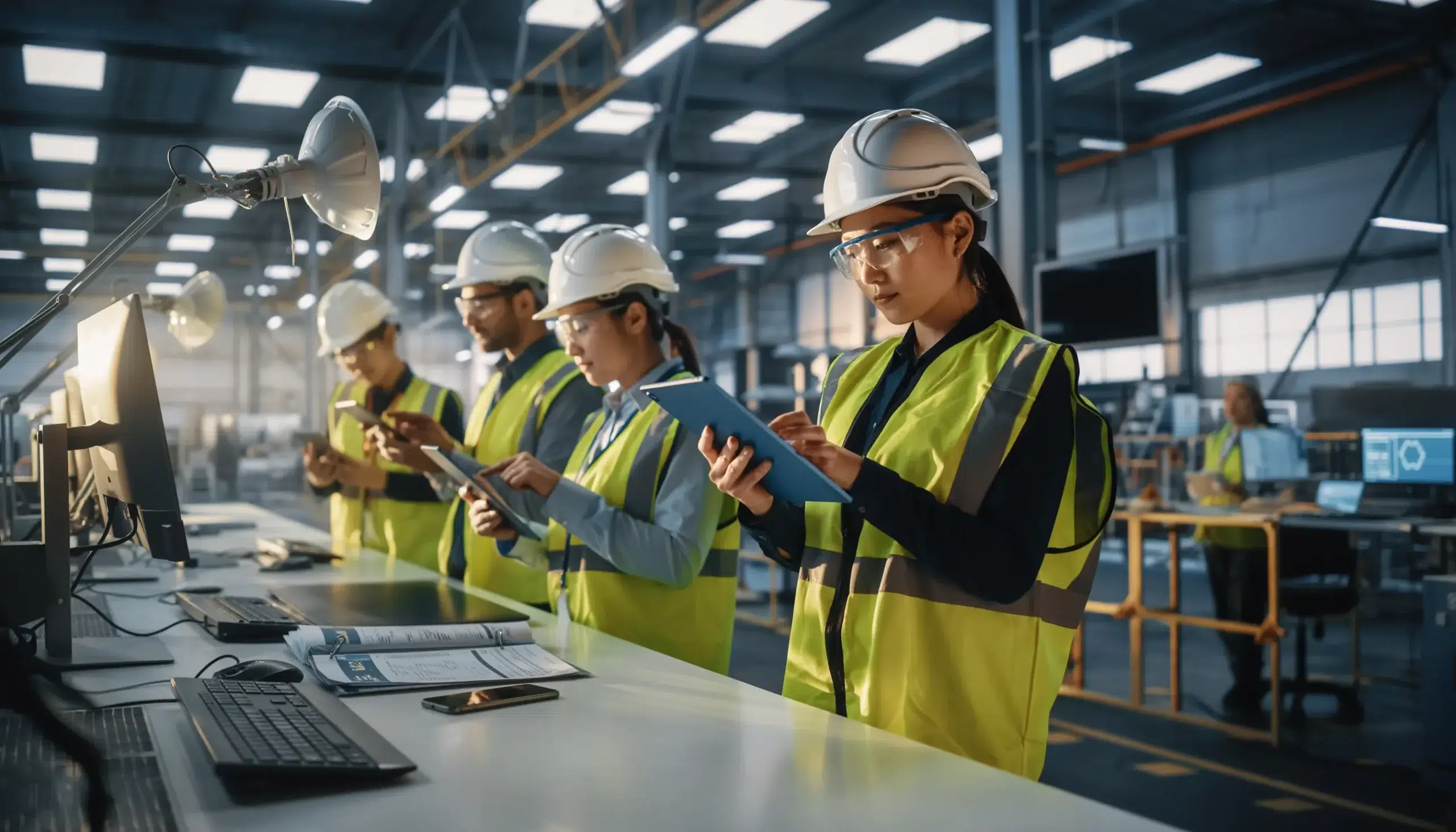 BIS Safety platform screens with mobile app showing time‑stamp and course library.
